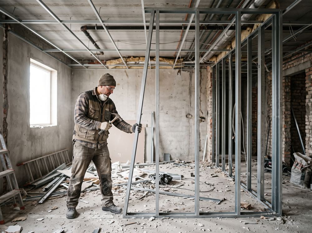 Rückbau von Ständerwand und abgehängter Decke