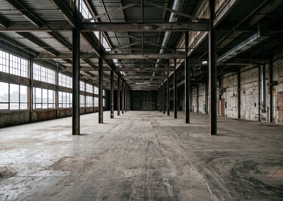 Leergeräumte Gewerbehalle nach der Entkernung