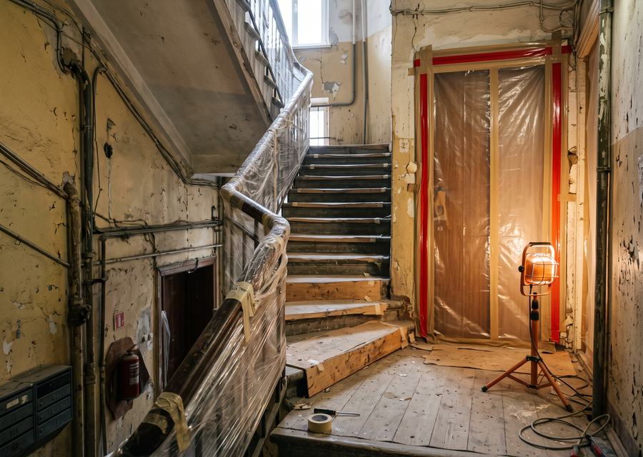 Geschütztes Treppenhaus während der Arbeiten